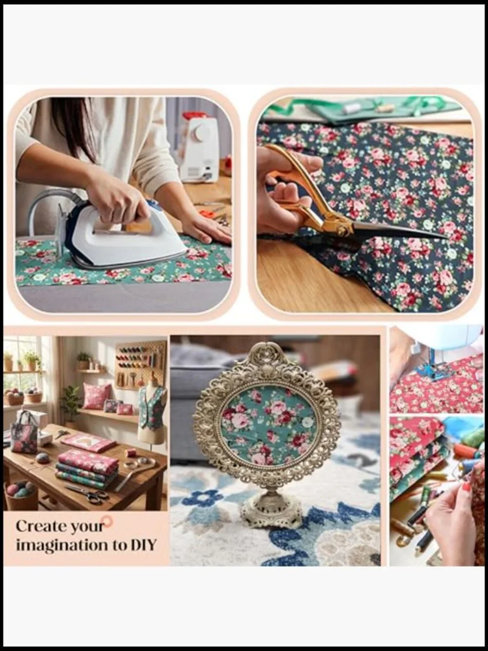 42 Precut Cotton Fabric Squares 10x10 - Vintage Floral for Quilting & Sewing